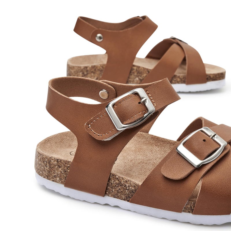 Trary Girls Brown Sandals Open Toe Casual Summer Shoes with Cork Footbed Comfortable Sandals for Girls, Little Kids Size 3 - Image 2